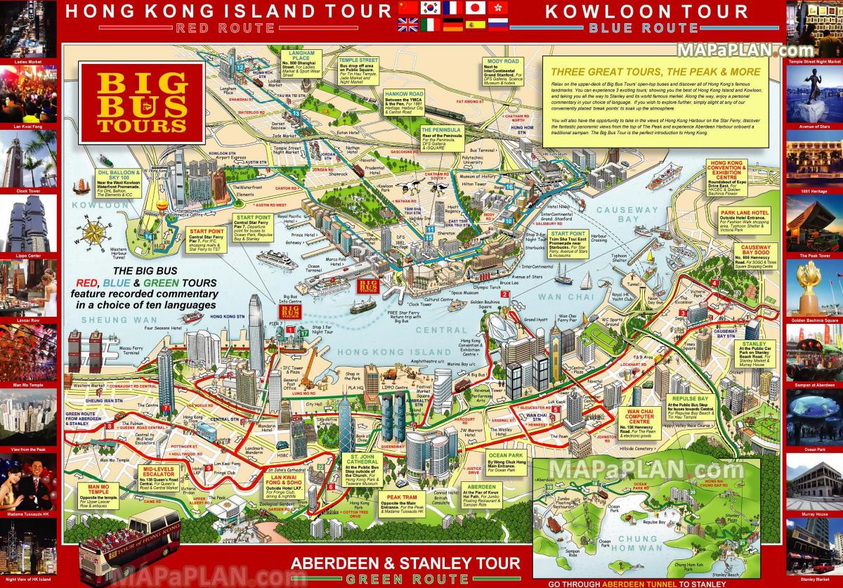 Mapa de excursiones en autobús de Hong Kong Hop On Hop Off