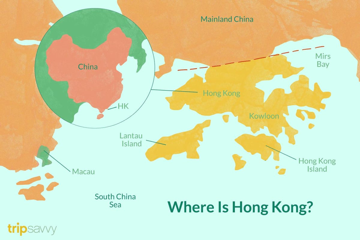 Hong Kong en el mapa de China